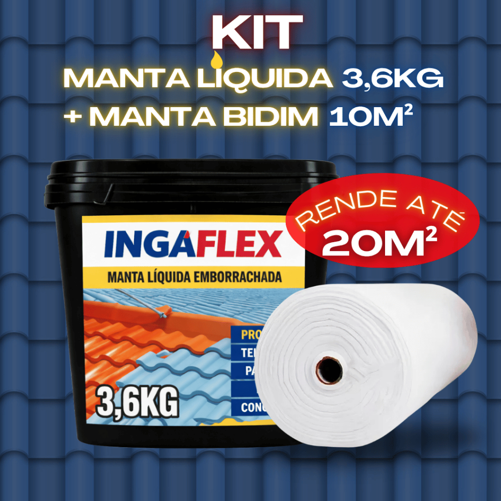 Kit Manta Líquida 3,6kg + Bidim 10m Impermeabilizante Laje Telhado Anti Infiltração Goteiras Chuva