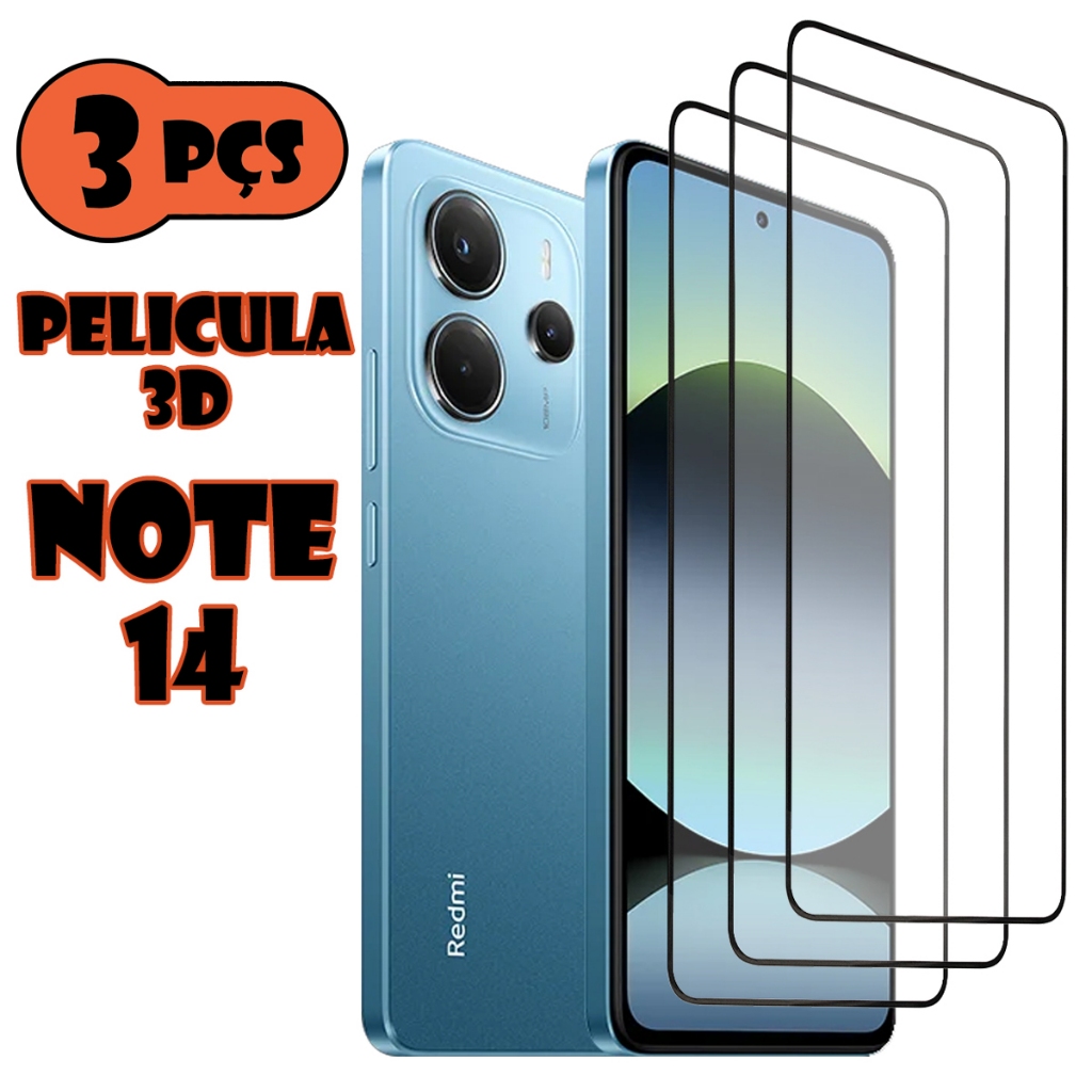 Kit Com 3 Películas de vidro 3D Para Xiaomi Redmi Note 14