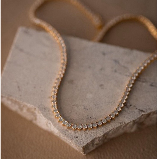 Colar Riviera Feminino Zircônia Navete Banhado a Ouro – Colar Luxo Elegante Brilhante Delicado