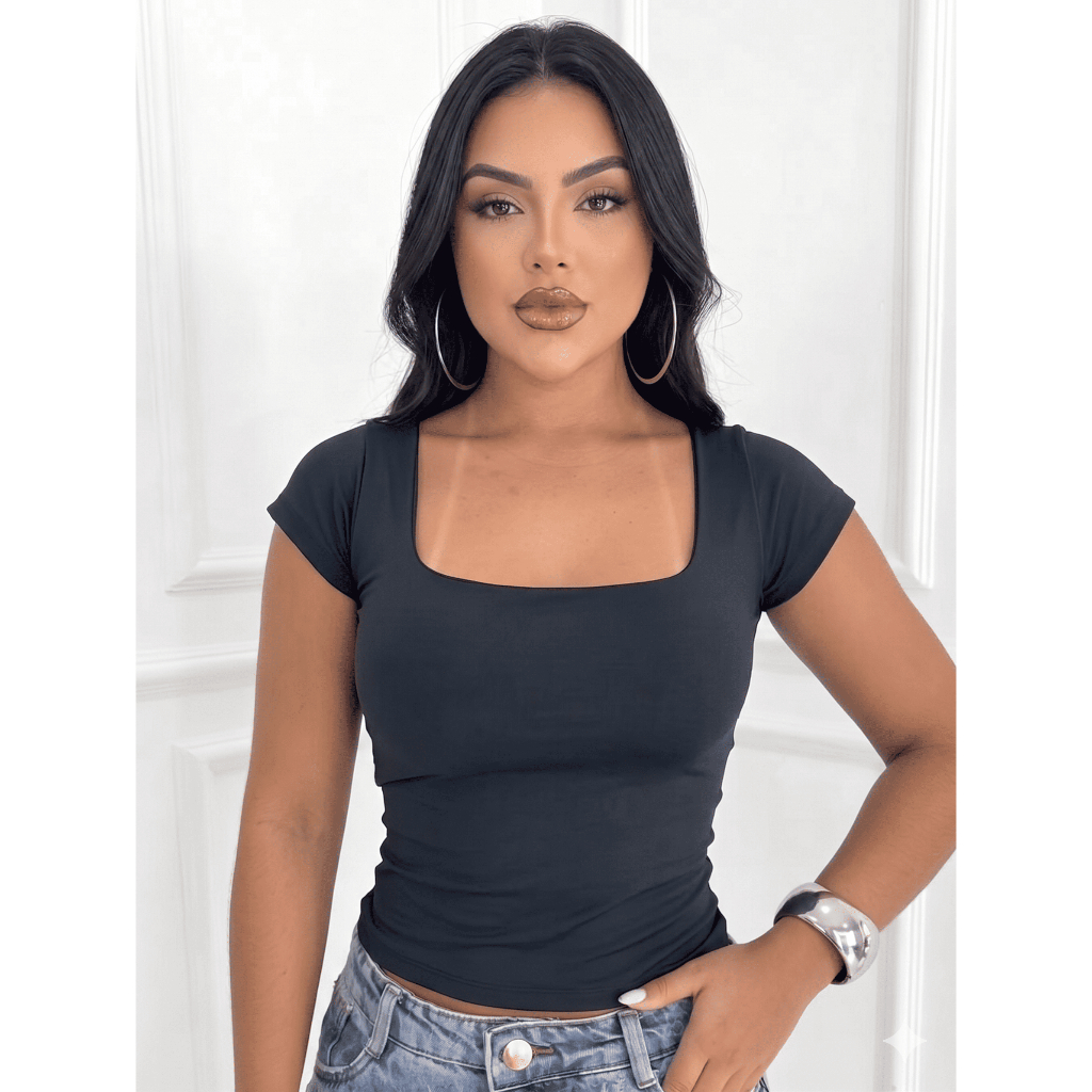 Blusa Feminina Poliamida Premium Decote Quadrado Toque Gelado Frente Dupla Gringa Academia Trabalho Dia a Dia Não Marca em Oferta na Shopee