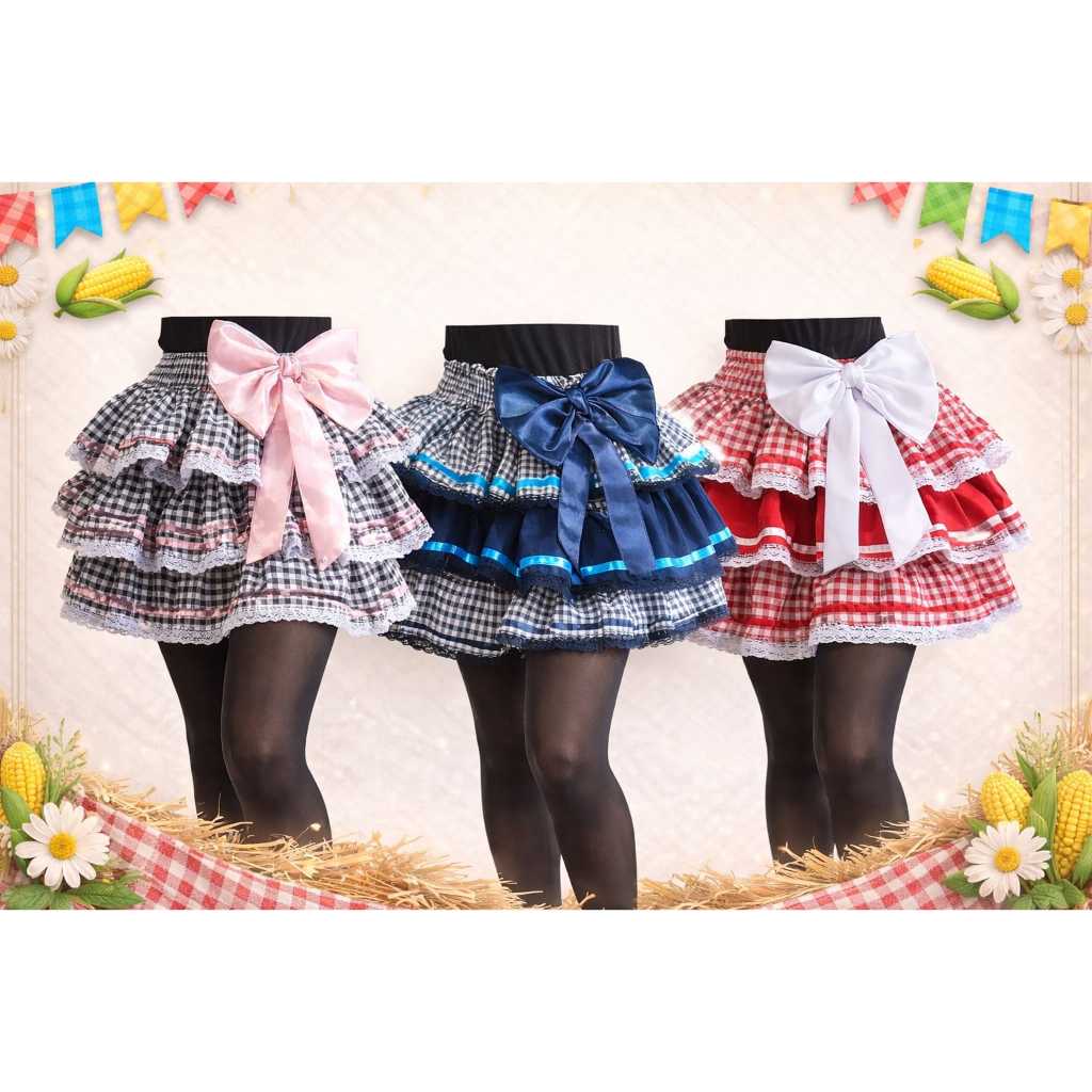 SAIA  E VESTIDO FESTA JUNINA LUXO/SÃO JOÃO/ SAIA QUADRILHA/ SAIA XADREZ