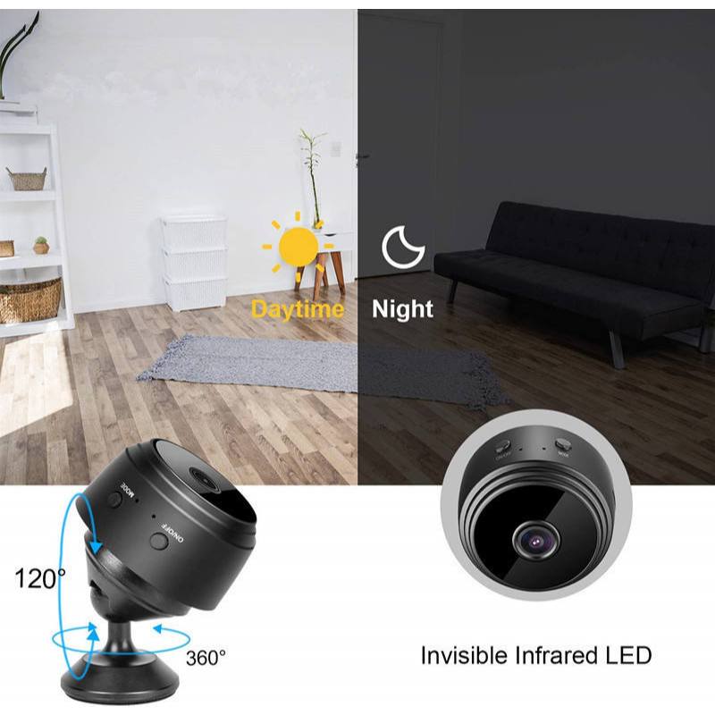 Mini câmera Wi-Fi com visão noturna, detecção de movimento por foto e gravação de vídeo.A9