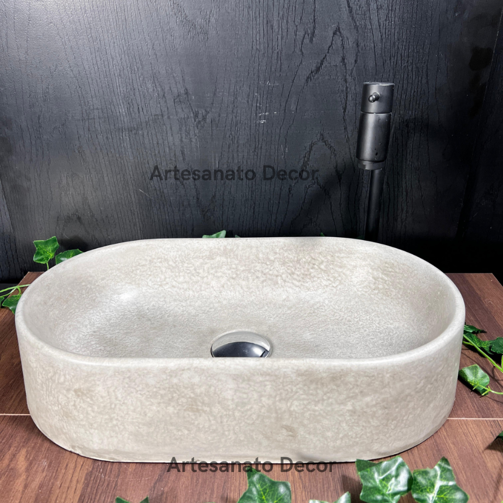 Cuba Para banheiro Oval Cimento Queimado Lavabo Sobrepor