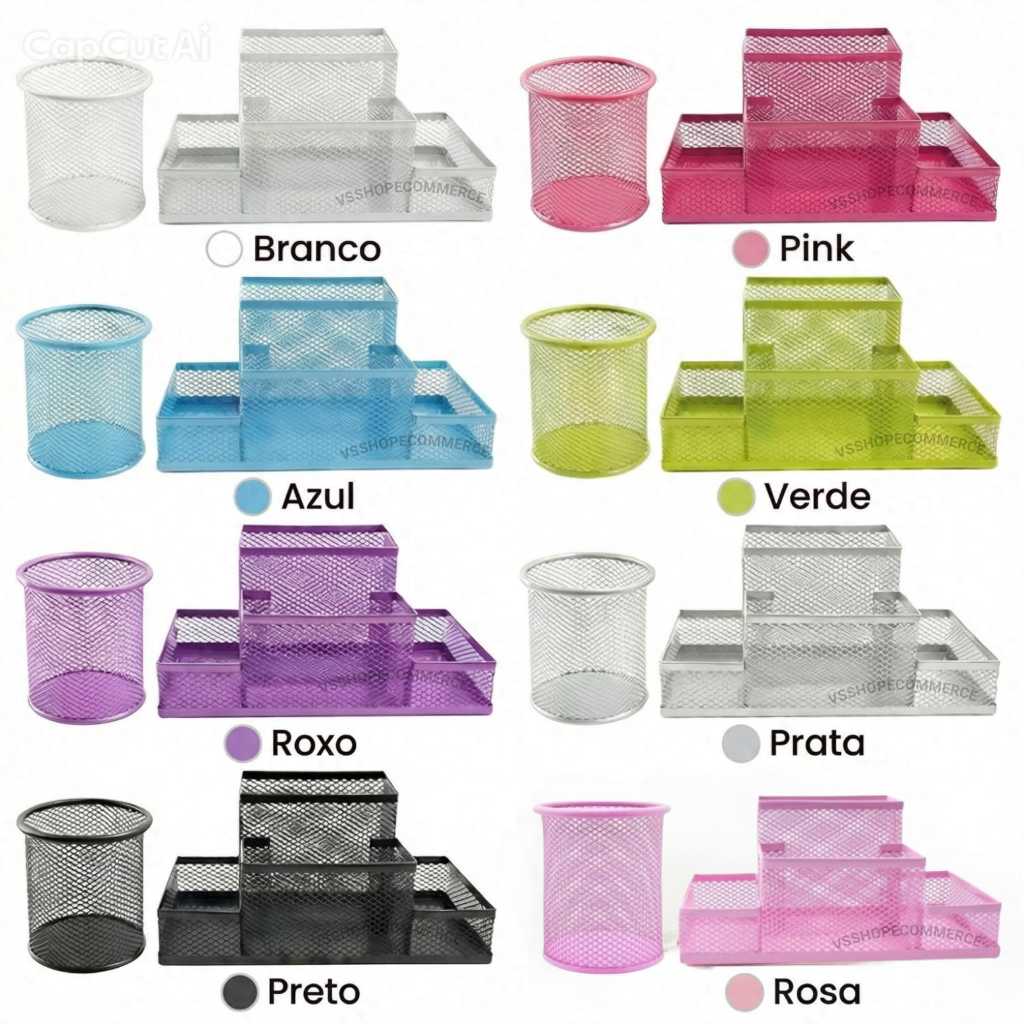 Kit Porta Caneta + Porta Treco Organizador Mesa Escritório
