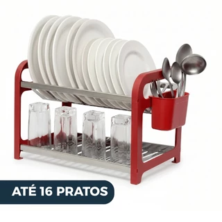 Escorredor de Louça 16 Pratos em aço Inox com Porta Talheres Pia Cozinha Organizador Cozinhade pia.