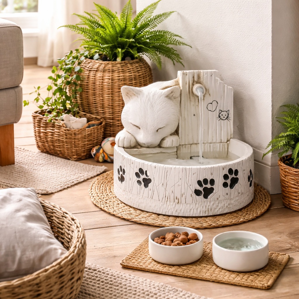 Fonte Para Gatos 1L Bebedouro Pet Bivolt Automático Em Resina Super Fofo Silencioso Água Corrente Gatos Cachorros