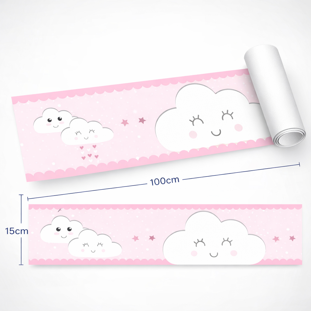 Faixa Decorativa Infantil Papel De Parede Nuvens Rosa Branco em Oferta na Shopee