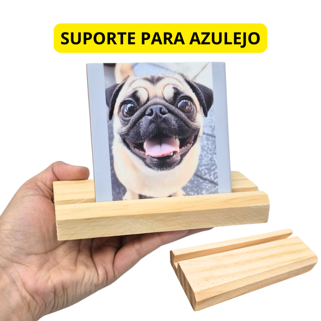 Suporte de Madeira P/ Azulejo Pinus Base Decorativo Personalizado Presente Foto