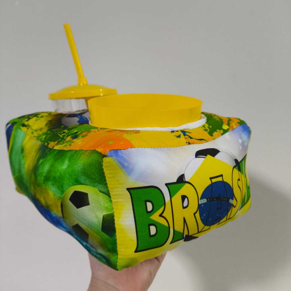 Almofada de Pipoca Brasil Copa do Mundo Porta Pipoca e Copo 500ml Torcida Futebol