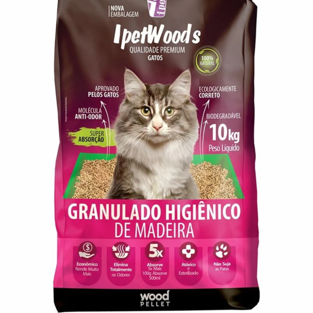 Areia Sanitária Granulado Ipet Woods 20kg Madeira Para Gatos