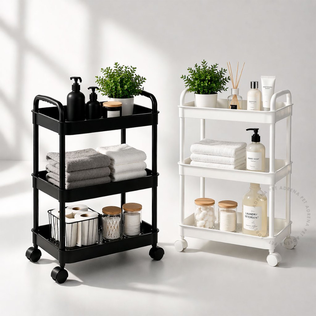 Carrinho Organizador Slim 3 Andares Com Rodinhas Multiuso Prateleira Preto ou Branco