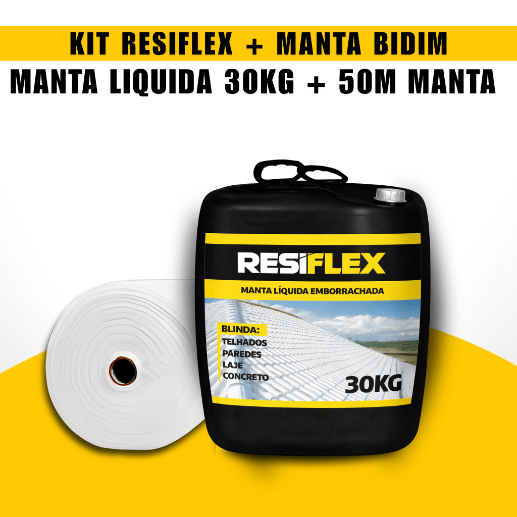 Kit Manta Líquida 30KG+50M Manta Bidim Impermeabilização Telhado Laje Contra Infiltração e Goteiras