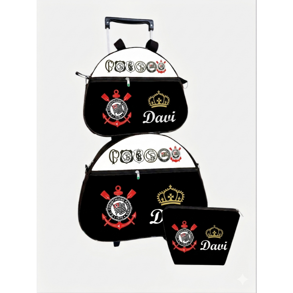 Kit de Bolsas Maternidade 3 Peças com rodinhas Corinthians Personalizado com nome