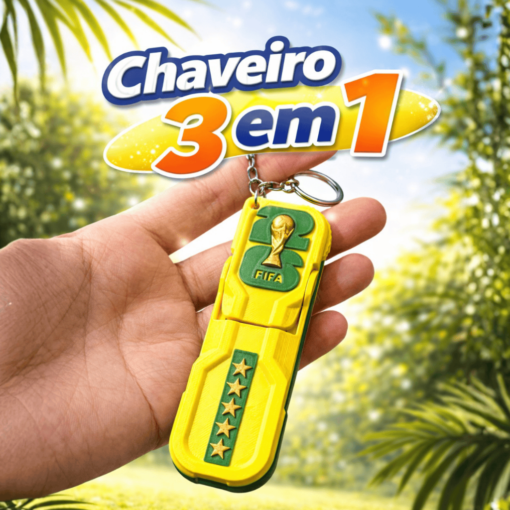 Chaveiro Suporte de Celular Temático e Brinquedo Sensorial do Brasil, 3 em 1, Modelo Exclusivo