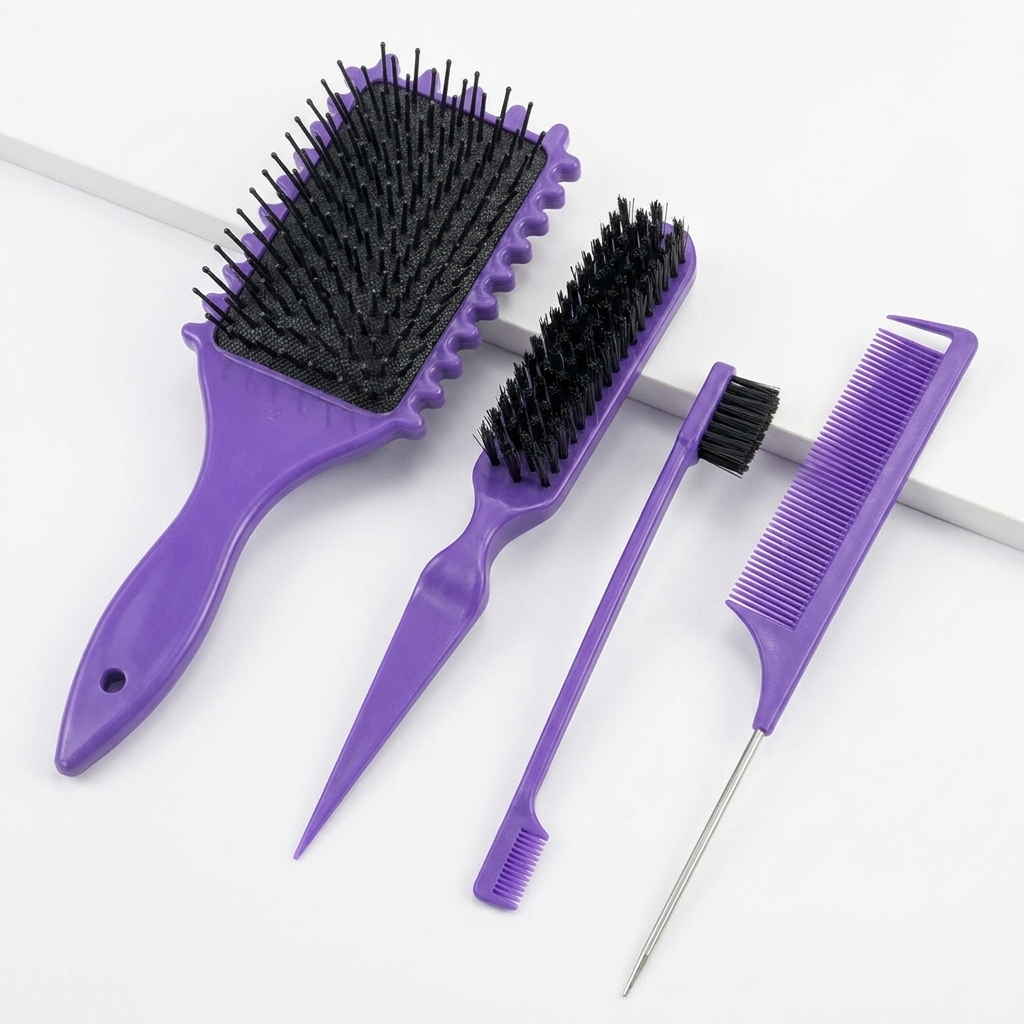 Kit Fitagem Profissional 4 Peças  2  Escovas Modeladora + Pente + Baby Hair Cachos Perfeitos