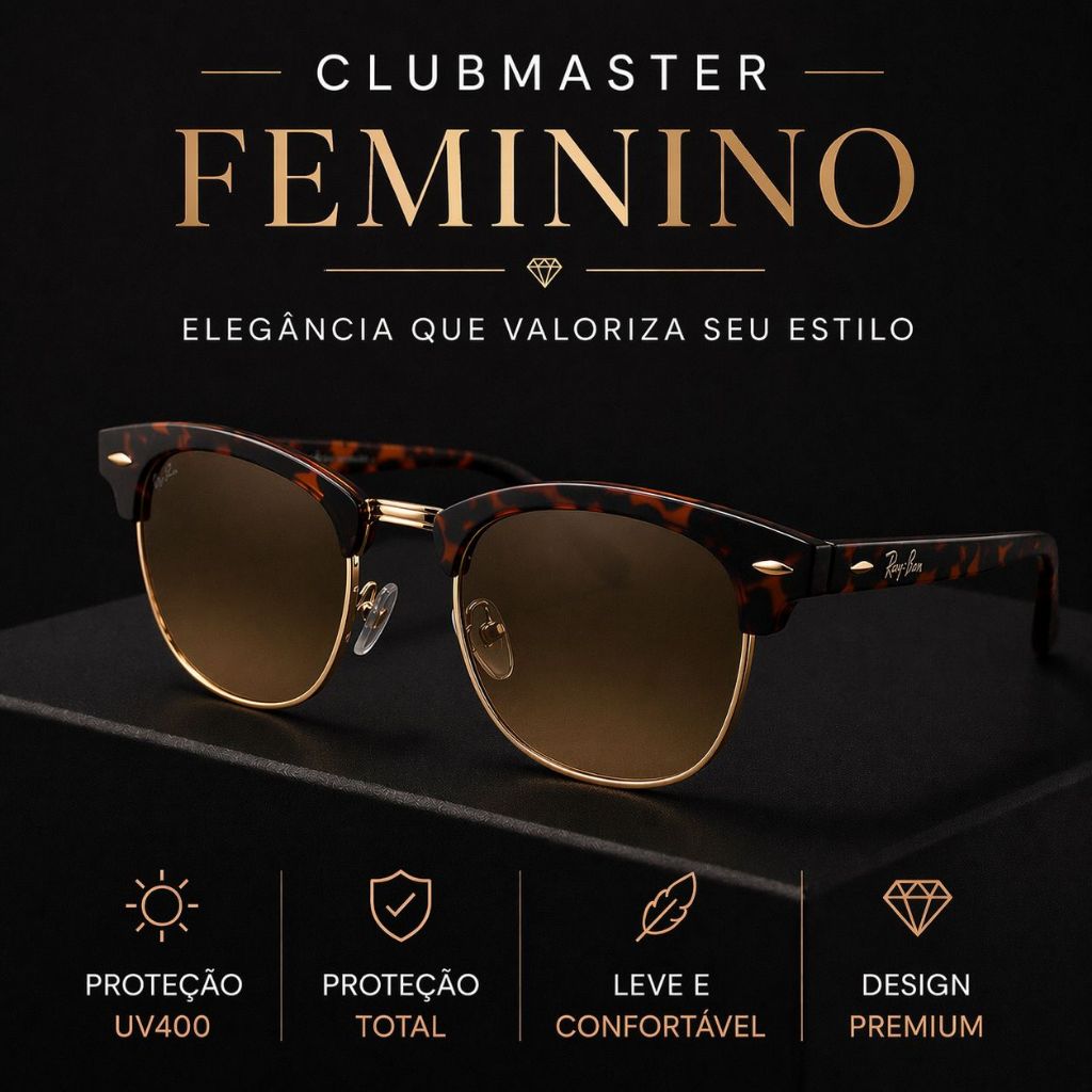 Óculos de Sol Feminino Clubmaster UV400 Elegante Premium