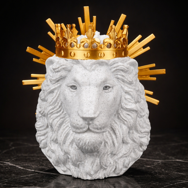 Leão da Tribo de Judá 22cm – Autoridade Divina e Vitória – Imagem Sacra Branca e Dourada