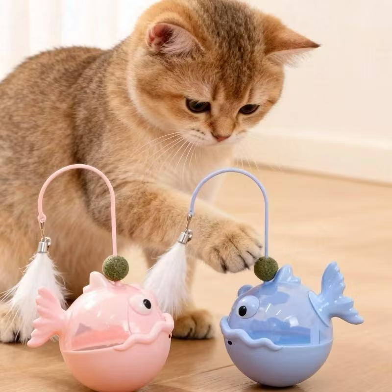 Brinquedo Interativo Gato Dispenser de Ração Automático Mola com Pena Anti Estresse Inteligente