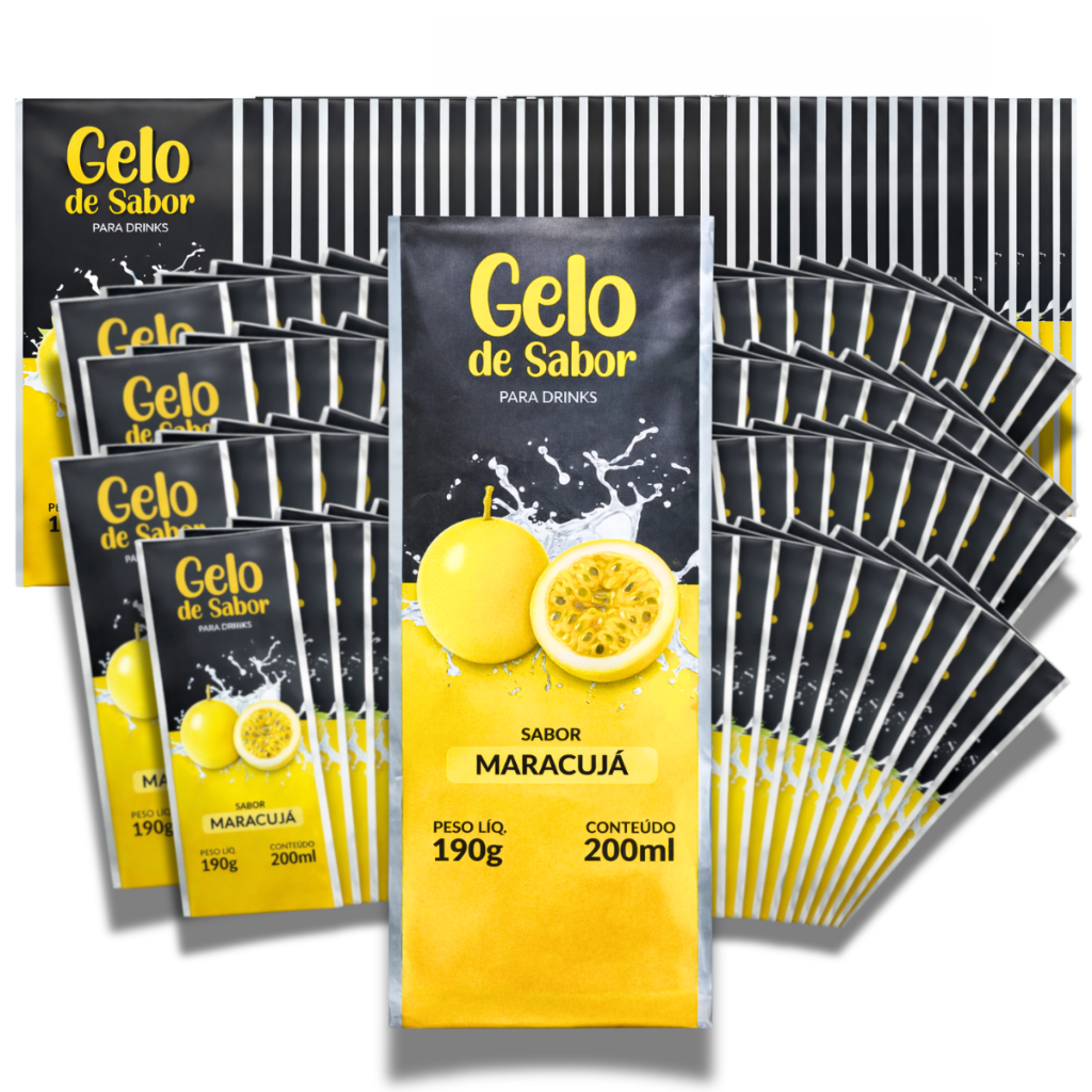 Embalagem para Gelo Sabor Maracujá 1000 Unidades Gelo Saborizado BOPP Metalizado 200ml