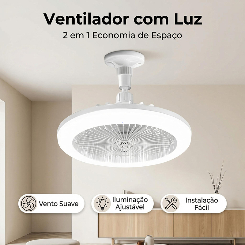 Ventilador de Teto LED com Luz, Baixo Ruído e Controle Remoto, Bivolt 30W, para Quarto e Sala