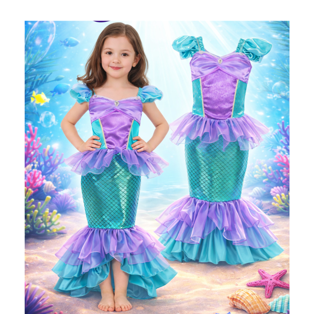 Fantasia Feminina INfantil Sereia Luxo Vestido COmpleta