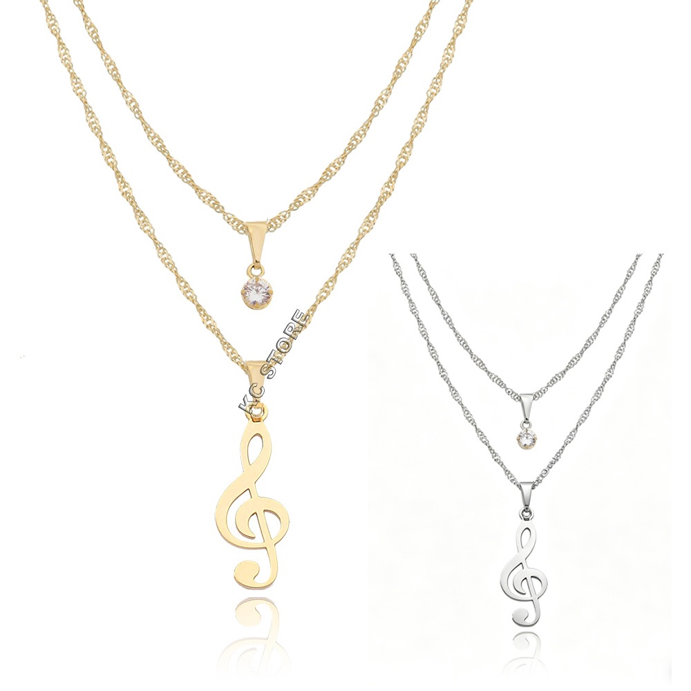 Colar duplo de clave do sol musica símbolo folheado a ouro gargantilha choker com ponto de luz dourado zircônia