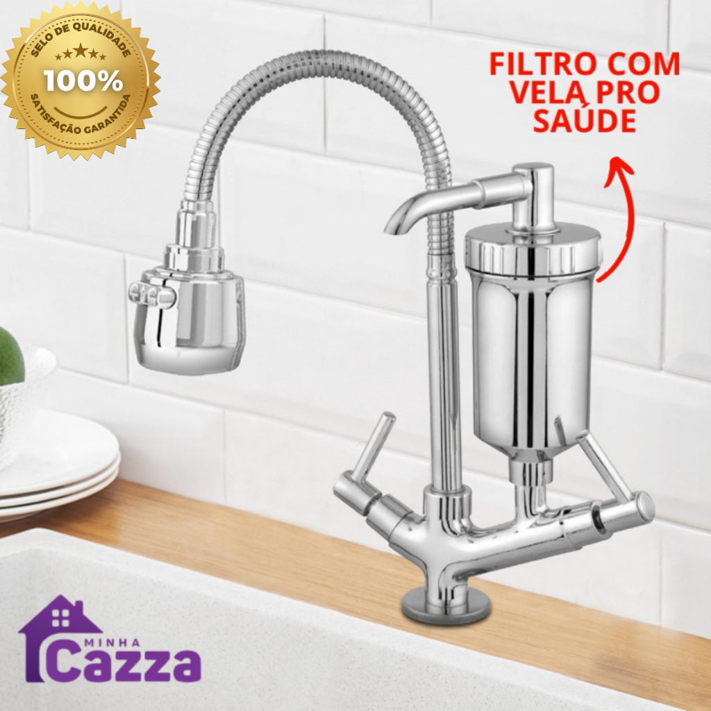 Torneira Cozinha Filtro abs Metal Inox Flexível Gourmet Bancada Luxo Cromado