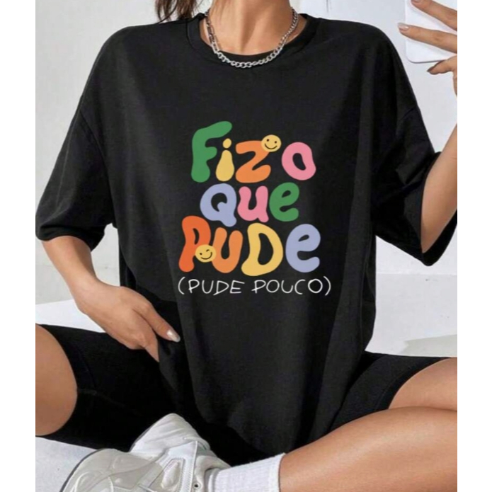 Camiseta T-shirt Feminina Fiz o Que Pude Gym 100% Algodão Premium Academia Blusa Treino