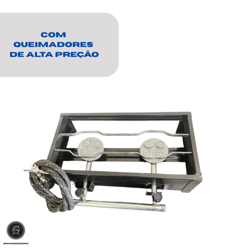 Fogão 2 Bocas Alta Pressão Industrial + Mangueira e Registro Alta Pressão.
