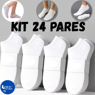 Kit Até 24 Pares de Meias Brancas Soquete Cano Curto Masculina Feminina Unissex