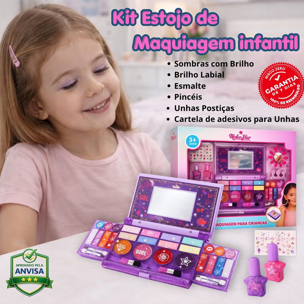 conjunto Maquiagem Infantil maleta make Completo Estojo Espelho  Brinquedo Sombra lavavel unha