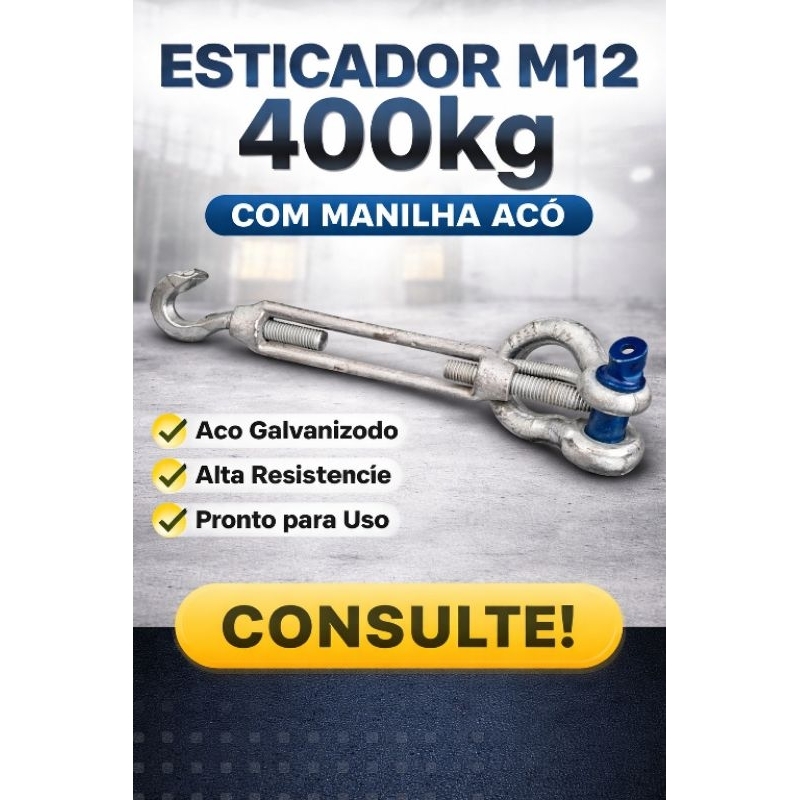Esticador Para Cabo De Aço m12 400kg. com manilha curvada  com rosca 2 toneladas