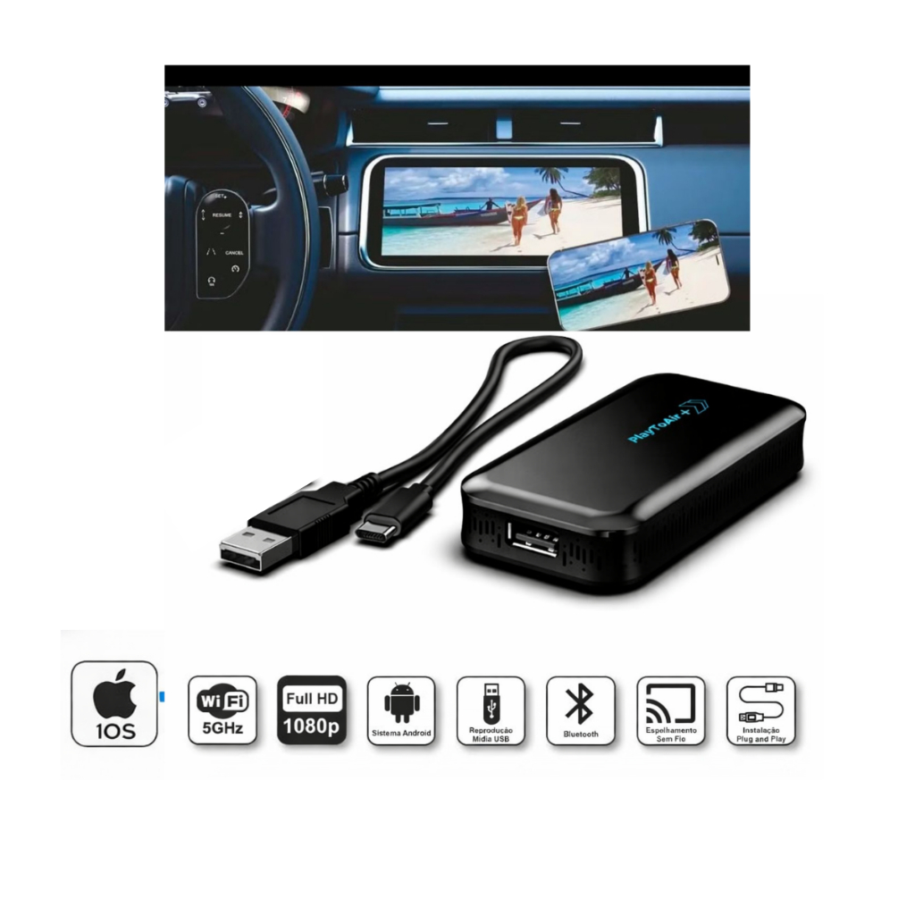 semi novo Playtoair+ Carplay Sem Fio + Media Player Usb | Android Auto