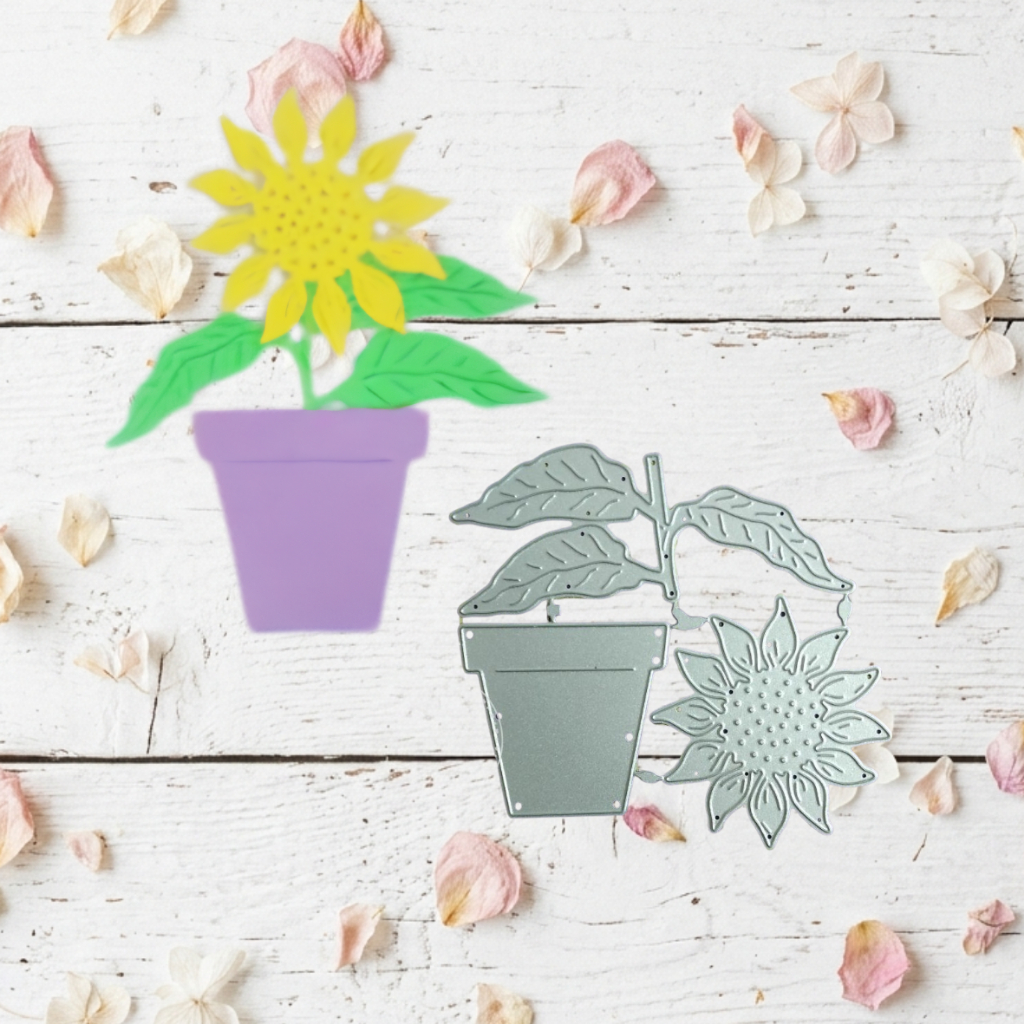 Matriz de Corte Vaso Girassol Decorativa Kit Flor Girassol Scrapbook Papelaria Criativa FLO004
