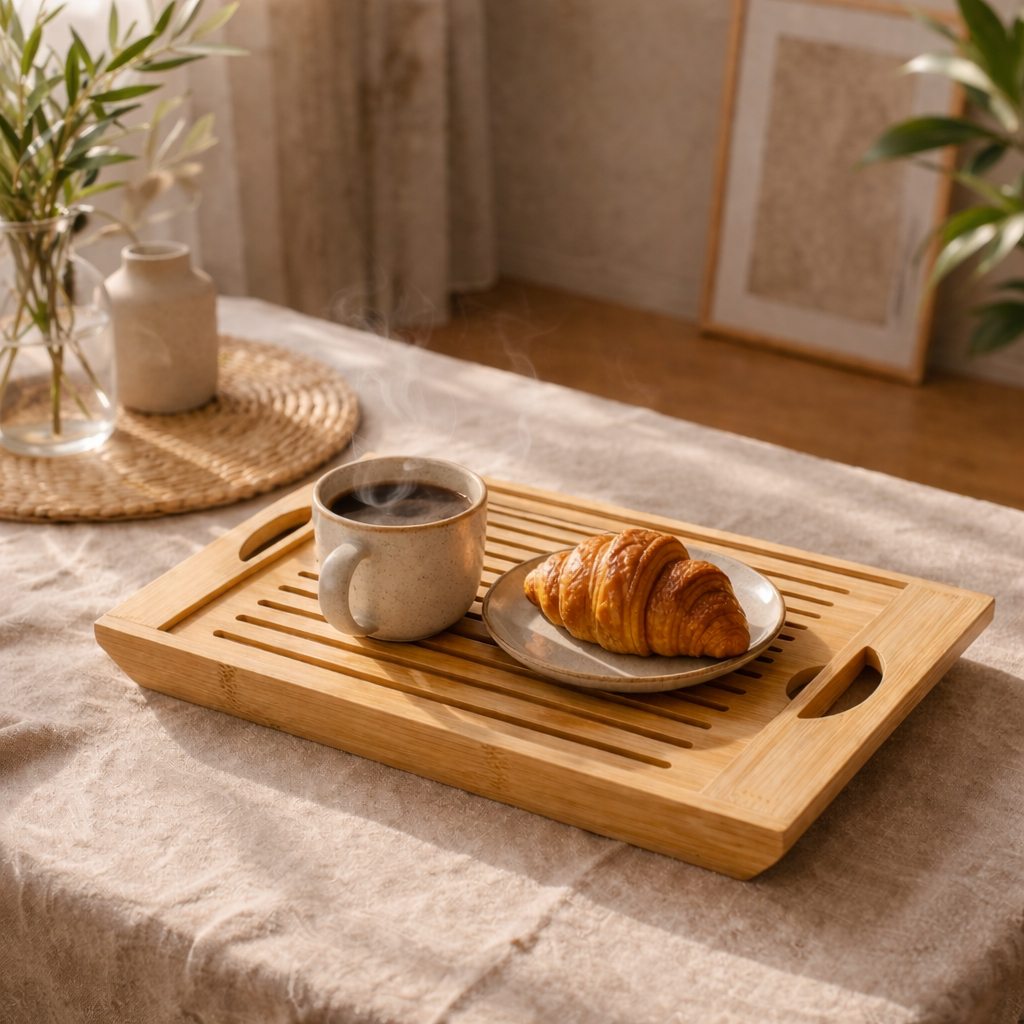 Tábua de Corte Bambu com Coletor 34x22cm Para Pão Cozinha Premium