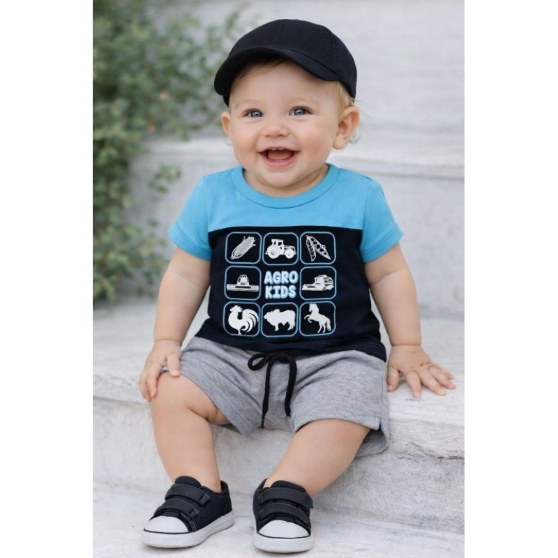 Kit Conjuntos de Verão Masculino Infantil | 6 Peças (3 Camisetas Algodão + 3 Bermudas Moletom) | Tamanhos P ao 3 anos