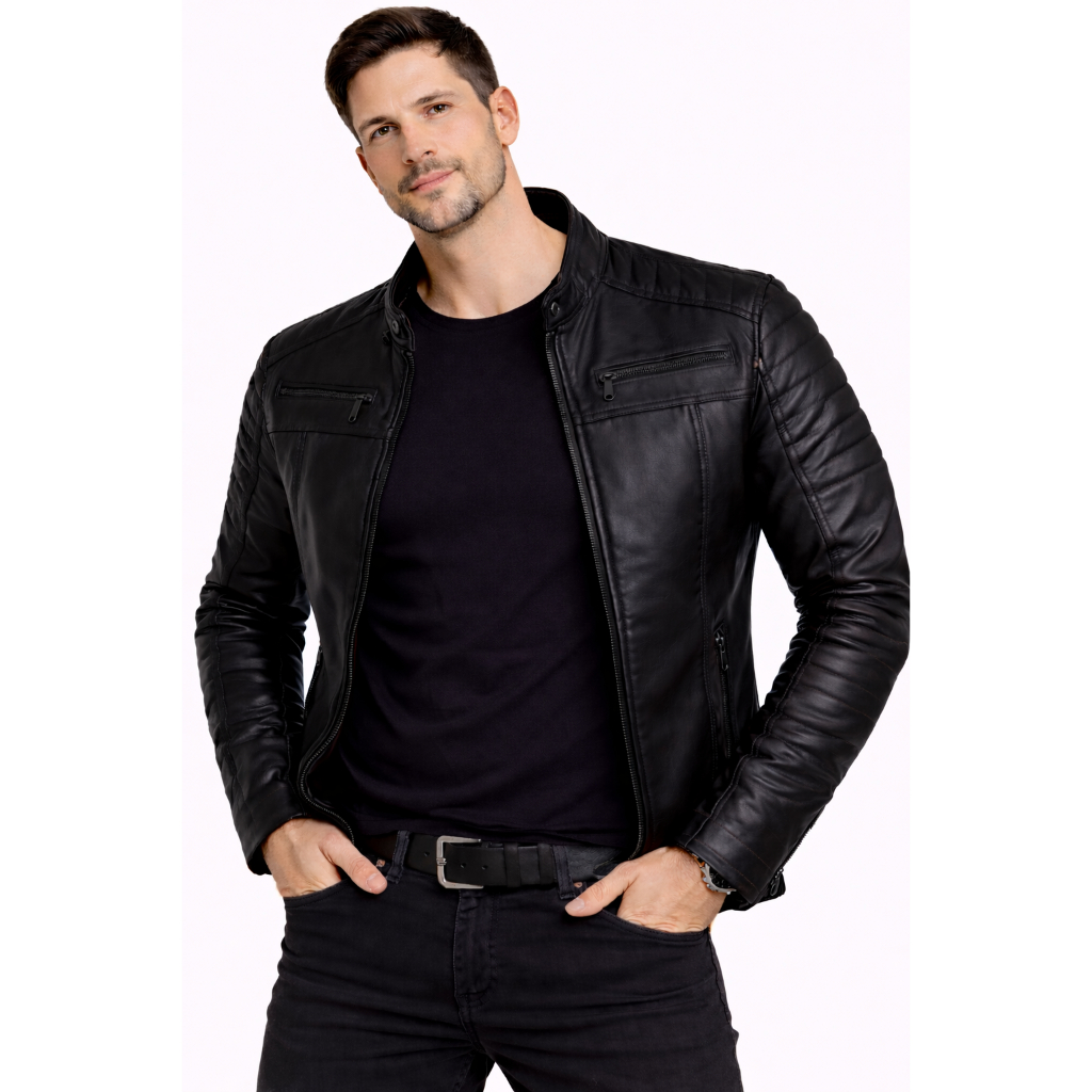 Jaqueta Masculina 100% Couro Bovino Genuíno Vintage Vibe