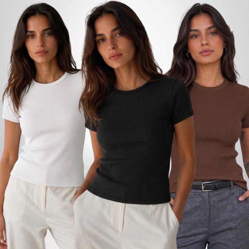Blusas Feminina Canelada Com 3, 2 ou 1un Ribana Premium Camiseta Básica