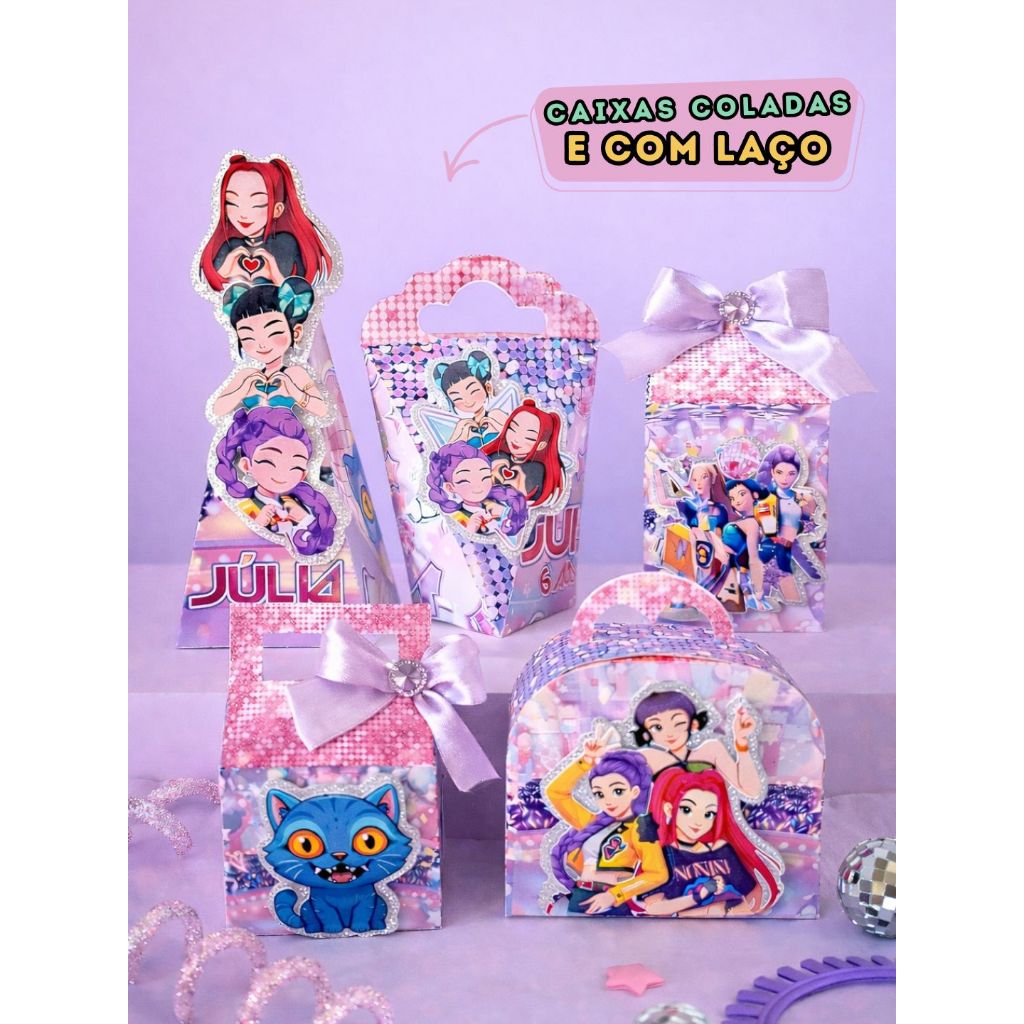 Kit Caixinhas Personalizadas Guerreiras Kpop / Lembrancinha Aniversário / Caixas Montadas e com laço