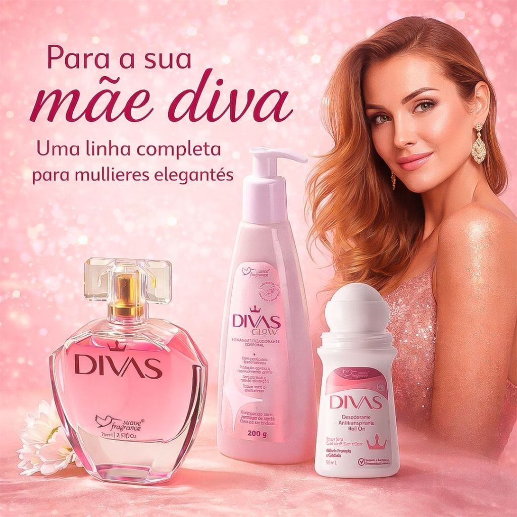 Kit Presente Feminino Perfume + Hidratante + Desodorante Roll On Divas presente dia das mães