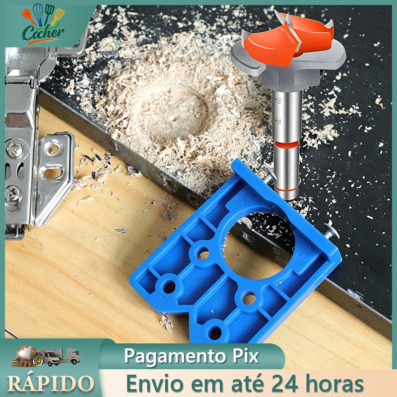 Kit Broca Forstner 35mm Dobradiça Com Limitador E Gabarito