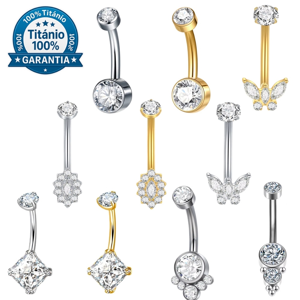 Piercing Umbigo Banana De Titânio Zircônias Interno Roscado Barras Body Jewelry