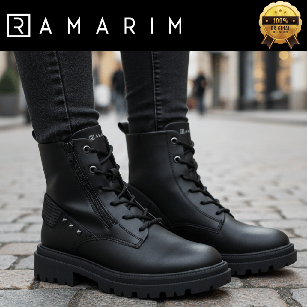 Coturno Ramarim Feminina Cadarço e Zíper Casual Confortável Solado Tratorado Bloco Original