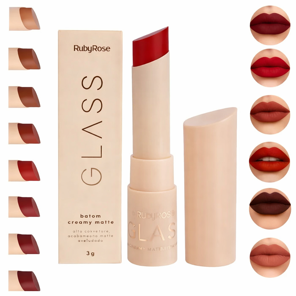 Batom Bala Ruby Rose Glass Creamy Matte Alta Pigmentação Matte Confortável