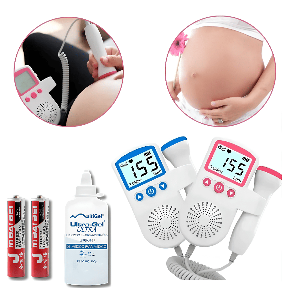 Monitor Fetal Doppler com Display e Gel
