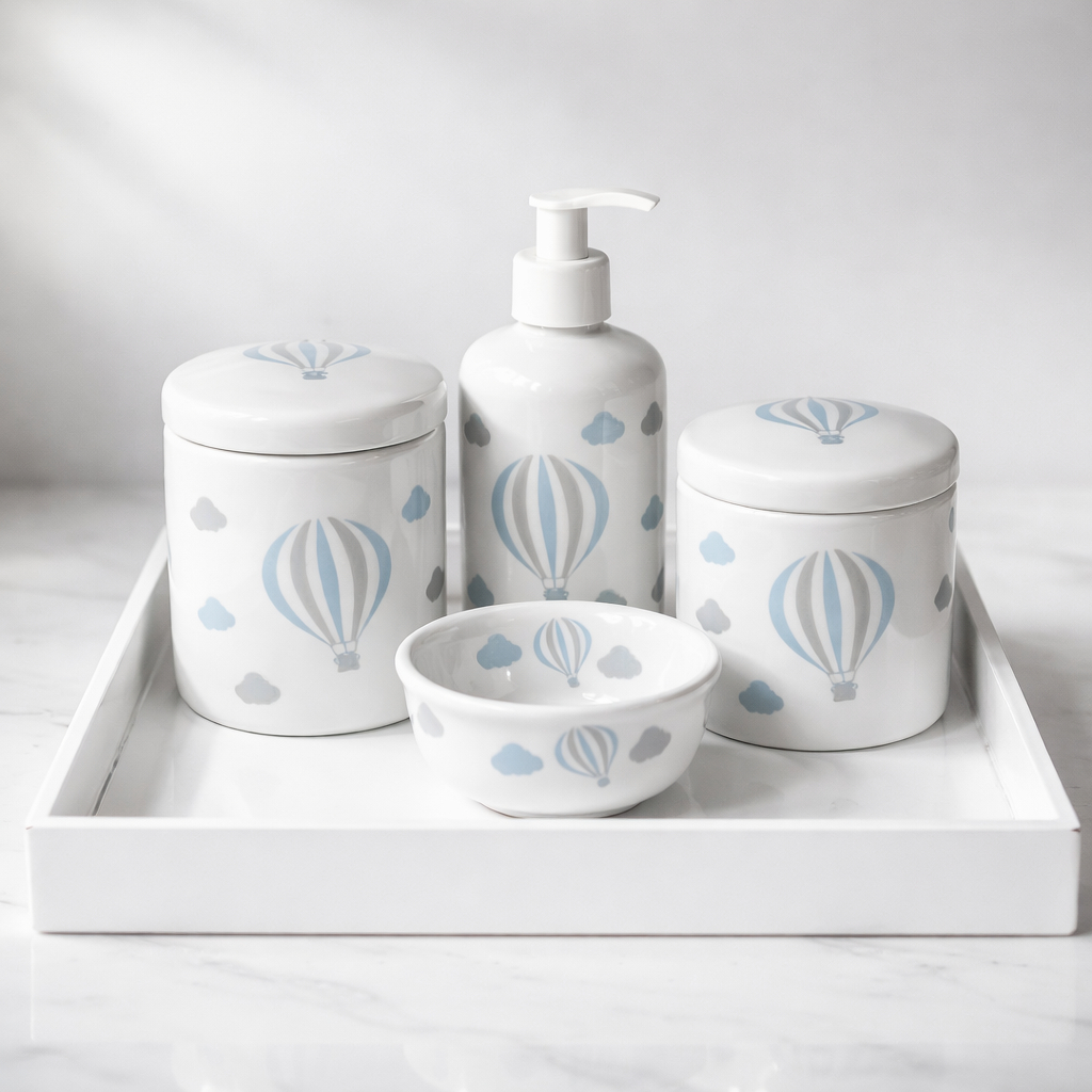 Kit Higiene Bebe Porcelana Menino Azul Balao Completo