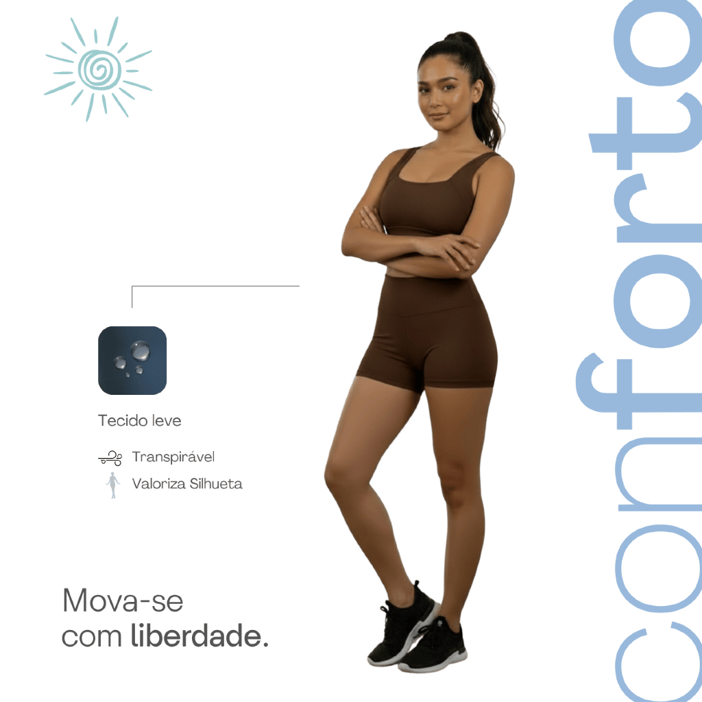 Conjunto Academia Feminino Short Cintura BERMUDA e Top Fitness Suplex básico cores diversas