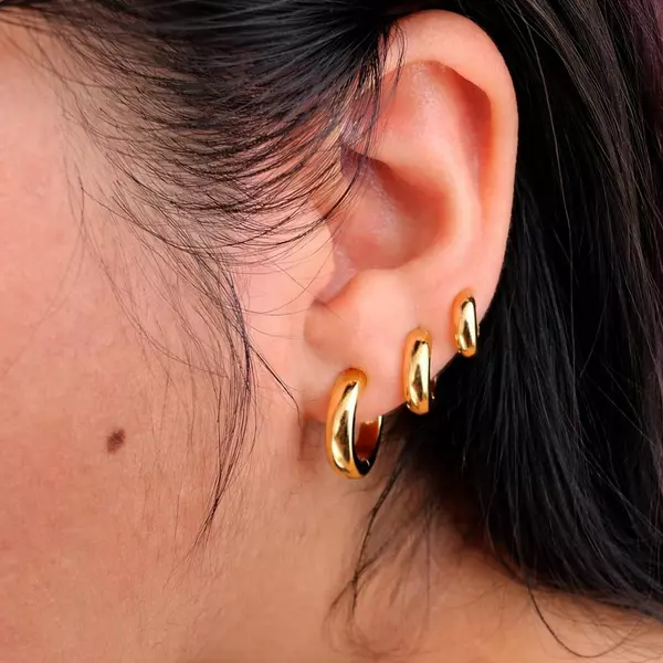 3 Pares de Brincos Argolinhas em Aço Inox Durável Antialérgico Dourado ou Prata 8MM,10MM,12MM