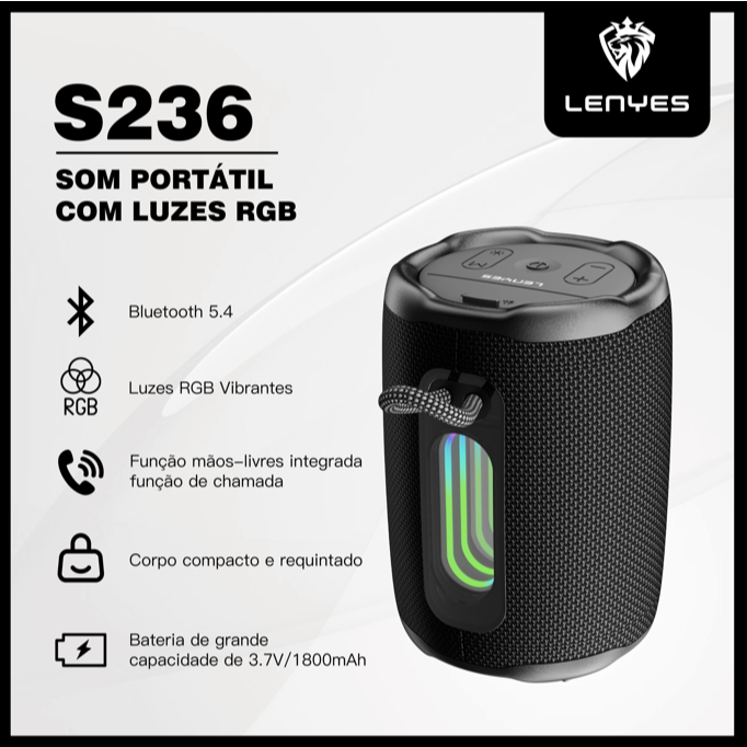 Caixa de Som Bluetooth V5.4 TWS Portátil 8W USB TF AUX LENYES
