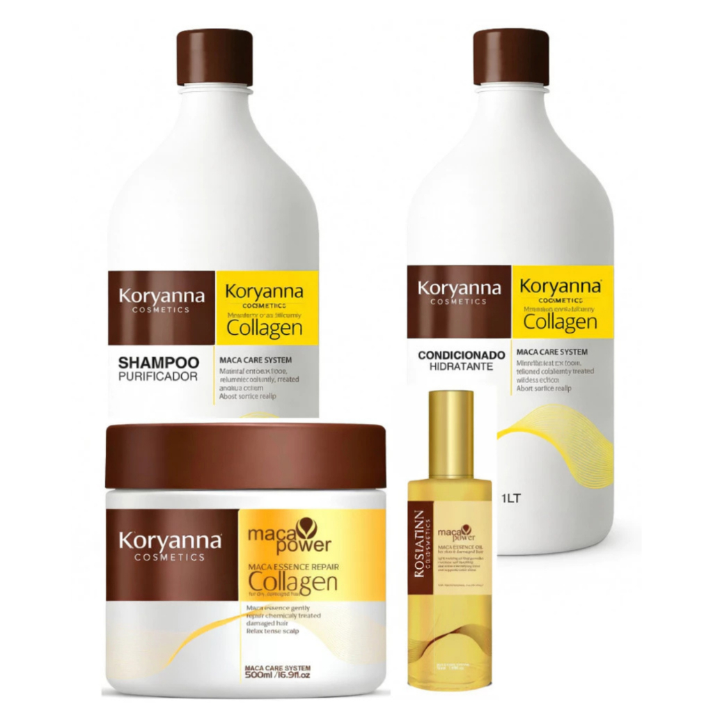 Kit  Collagen Completo Máscara 500g Shampoo 1L Condicionador 1L Óleo Maca 50ml Tratamento Profissional
